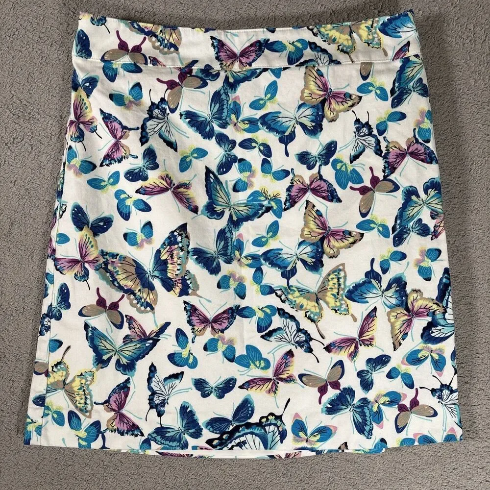 Talbots Petite Women’s Size 2P  Mini Skirt White With Blue And‎ Purple Butterfly